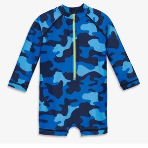 Primary blue camo one piece rash guard swim suit size 6-12 mo